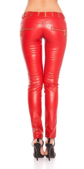 pants with studs and zips Red